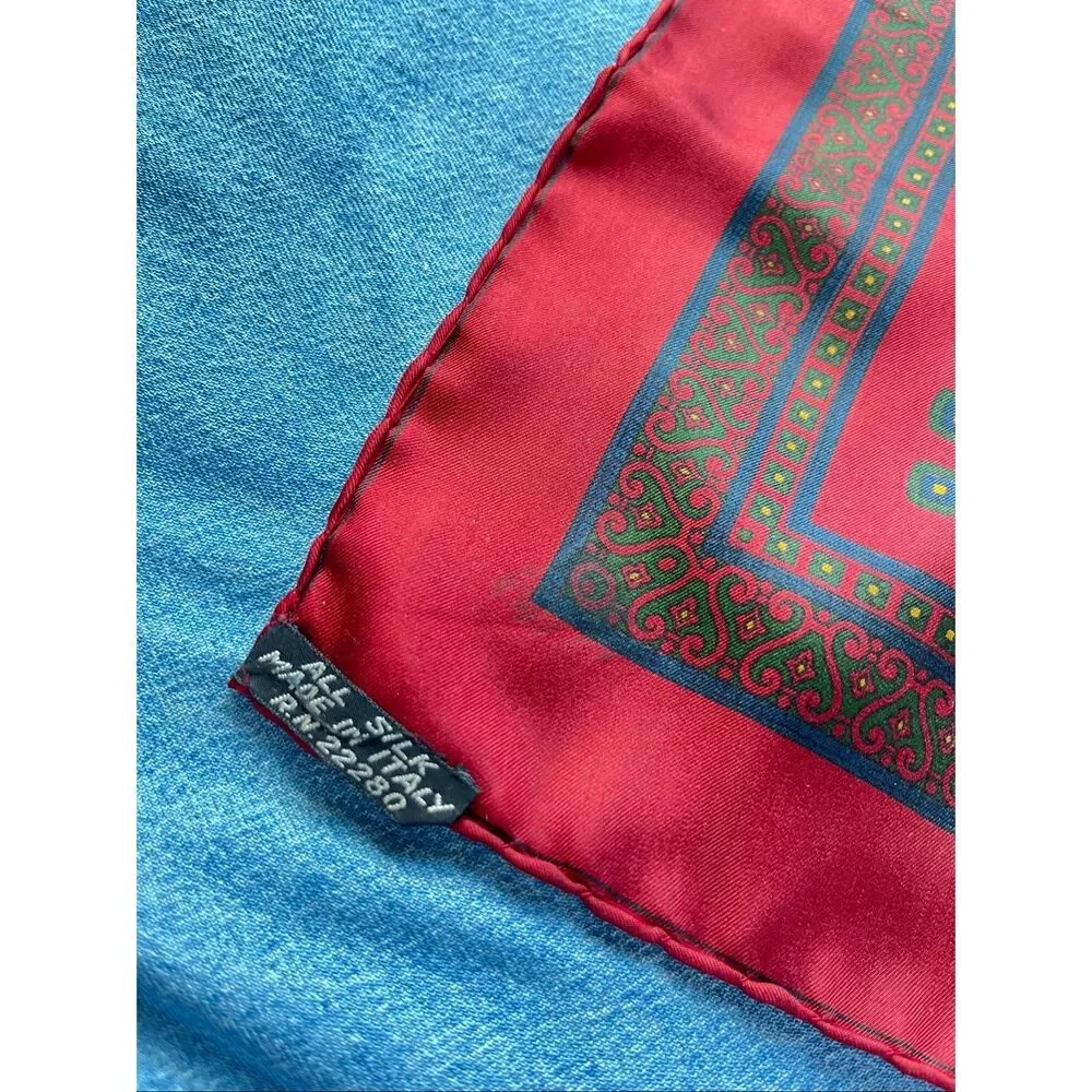 VTG Made in Italy 100% Silk Scarf Equestrian Foulard Bandana Neckerchief 19”